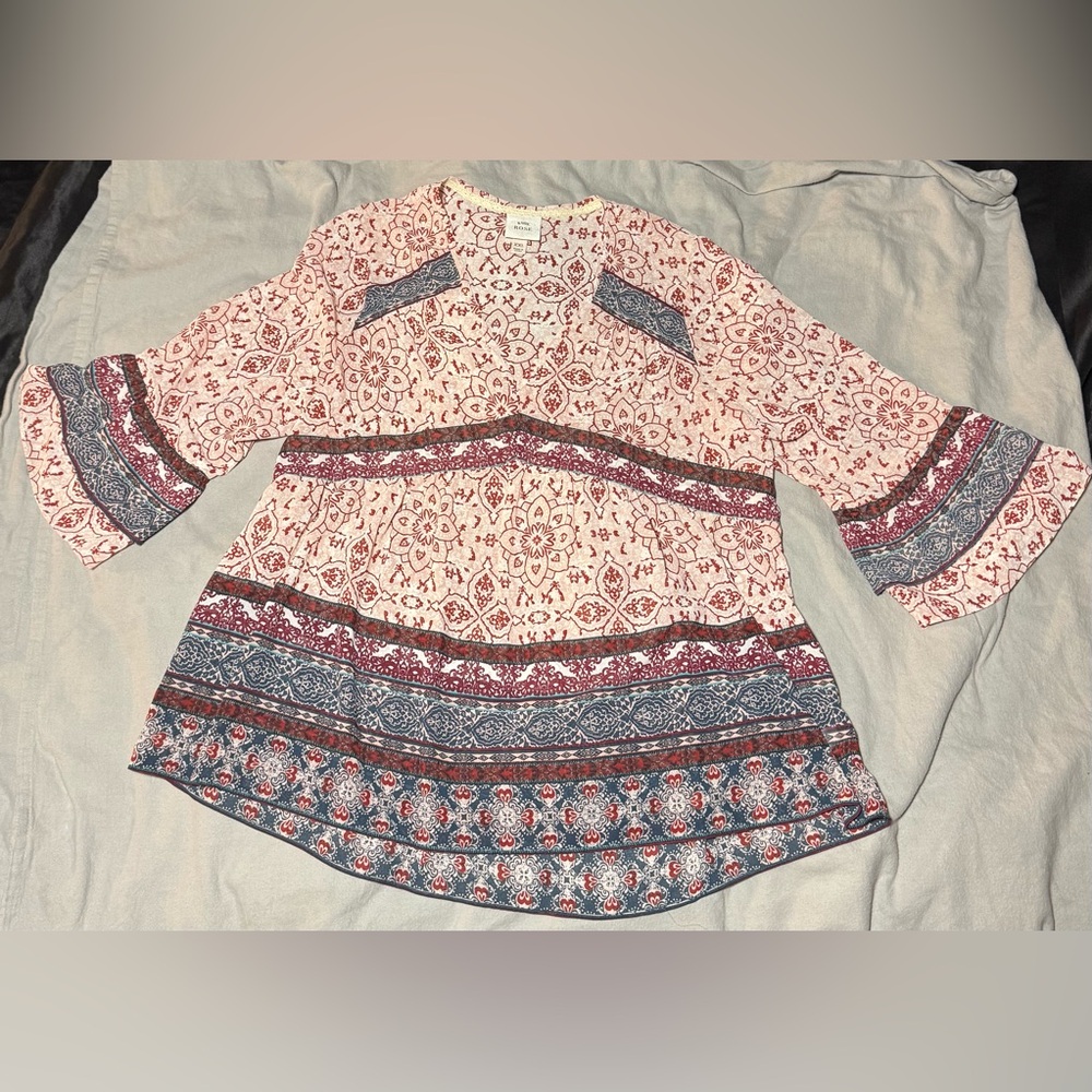 Knox Rose Red and Blue Patterned Blouse